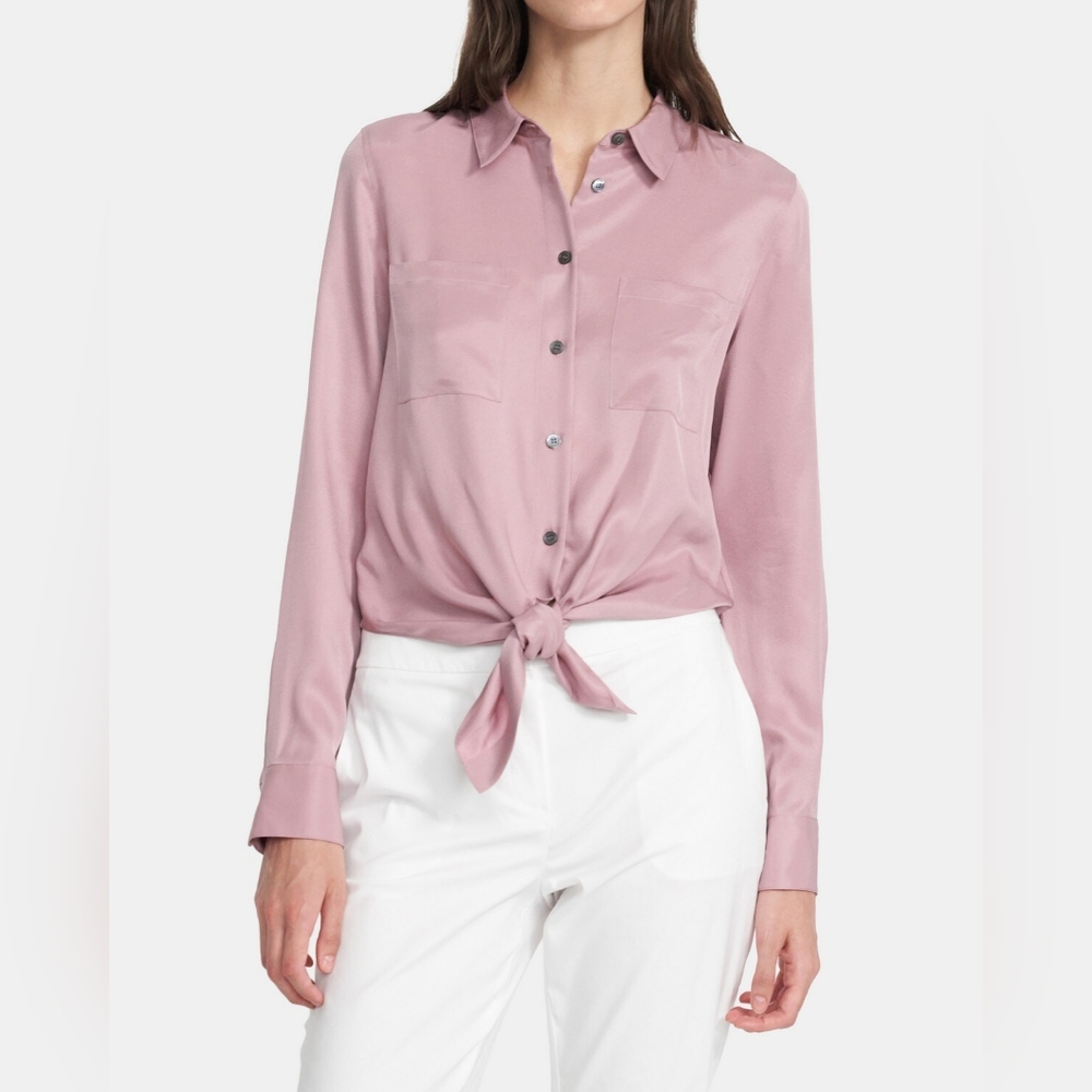 Theory tie front shirt, dusty rose, large